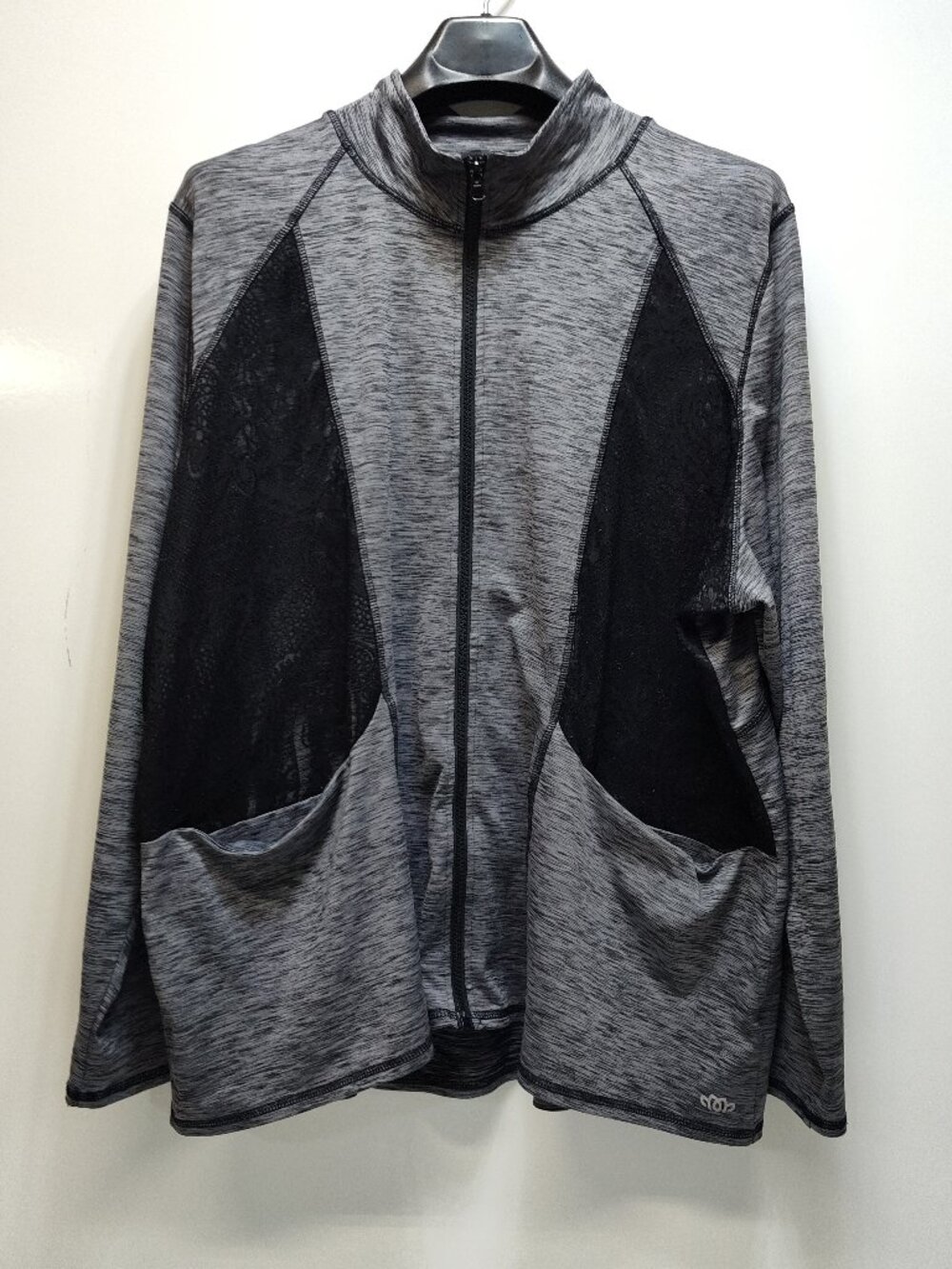 Maurices In Motion Women Size 3 Stretch Full Zip Mock Neck Floral Lace Jacket